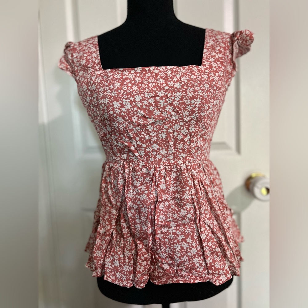 SHEIN Vacay Pink Floral Blouse Pap 21 Raccolta Carta Size Large NWT